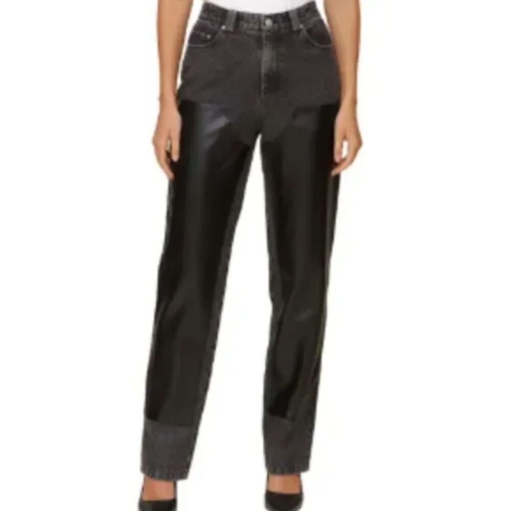 Avec Les Filles Faux Leather Panel Jeans Black 30"